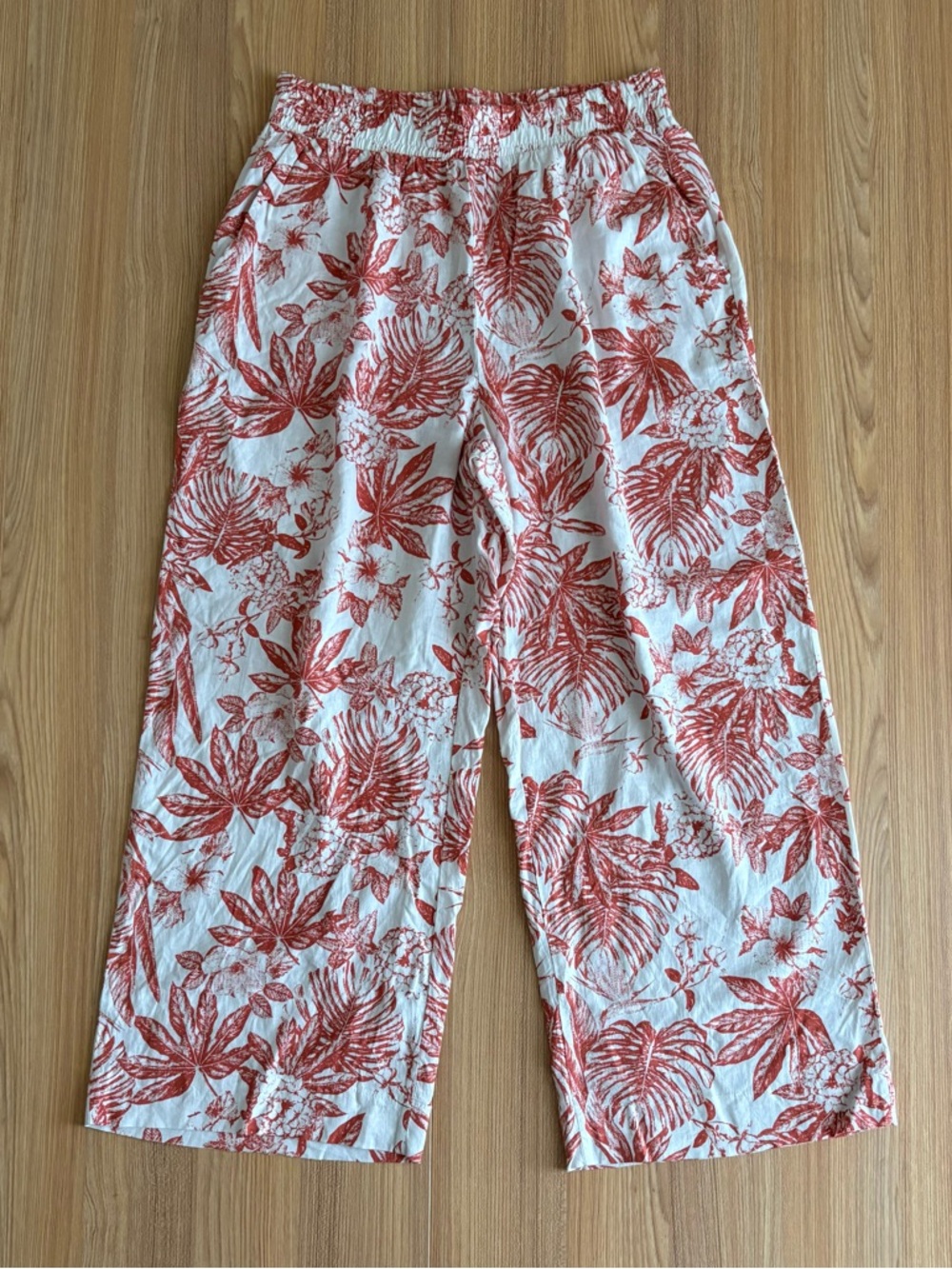 Artelier Nicole Miller Wide Leg Linen Pants Pull On Womens XL Tropical Hawaiian